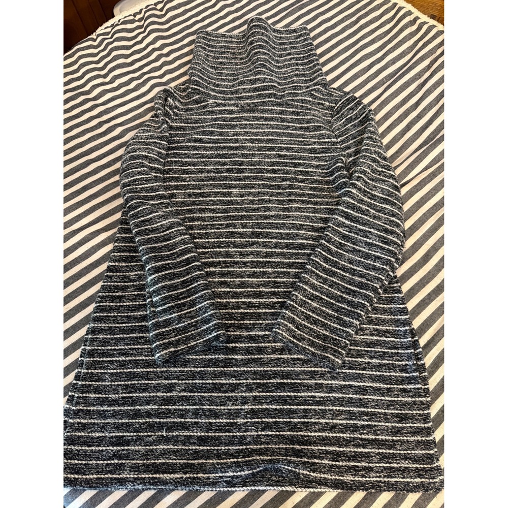 LOFT Womens Striped Funnel Neck Tunic Sweater Black White Long Sleeve Size XS